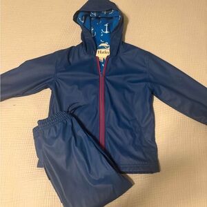 Hatley Navy Rain Jacket and Pants with Red Zipper